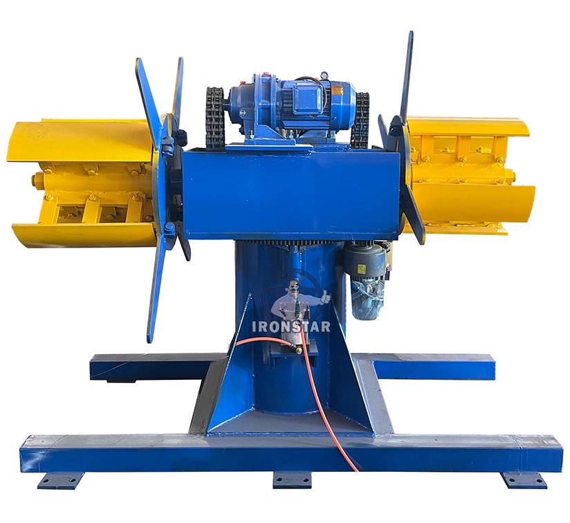 “Automatic 5 Ton 500mm Double Head Hydraulic Decoiler With Coil Loading Vehicle For Steel Coil Feeding Double Head Hydraulic Uncoiler 5T Capacity 500mm Width Decoiler Equipped With Loading Trolley”