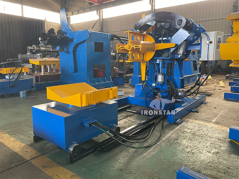 “5 Ton 500mm Width Double Head Hydraulic Decoiler With Loading Car Automatic Steel Coil Uncoiler For Roll Forming Line High Productivity Double Mandrel Hydraulic Decoiler  ”