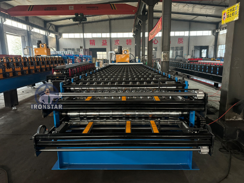 “Ironstar CE Certified European Standard Double Layer Roll Forming Machine 5 Rib and 6 Rib Trapezoidal Sheet Automatic Metal Roofing Sheet Making Machine Roof Panel Production Line for Hungary”